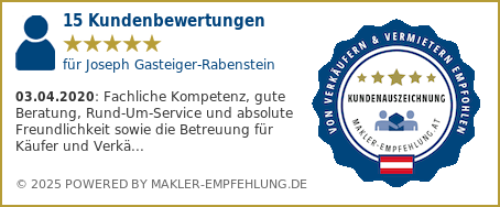 Qualitätssiegel makler-empfehlung.at für Joseph Gasteiger-Rabenstein